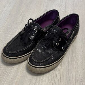 🔥BUNDLESALE 7.5 Sperry Top-Siders Black Sequin and Patent Leather moccasin shoes